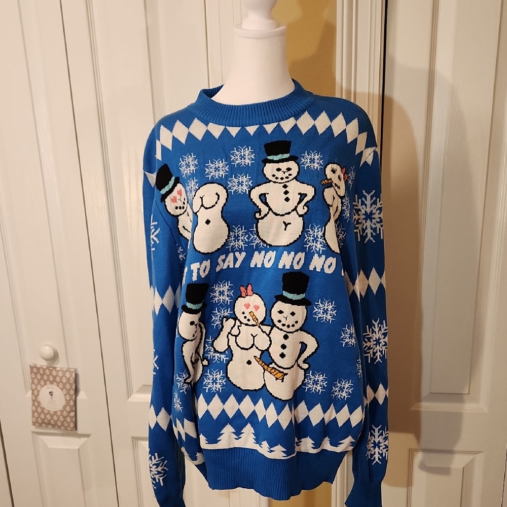 Festive Blue Snowman Crewneck Sweater
